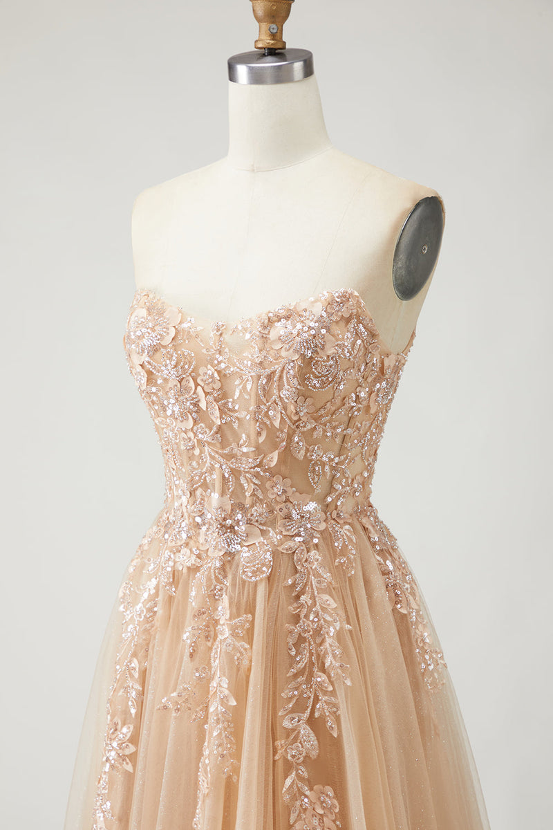 Load image into Gallery viewer, Sparkly Purple A-Line Long Floral Prom Dress with Detachable Sleeves