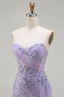 Load image into Gallery viewer, Sparkly Floral Purple Sequin Mermaid Long Corset Prom Dress with Slit