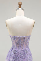 Load image into Gallery viewer, Sparkly Floral Purple Sequin Mermaid Long Corset Prom Dress with Slit