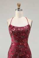 Load image into Gallery viewer, Sparkly Burgundy Mermaid Floral Sequins Long Prom Dress with Beading