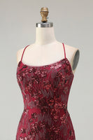 Load image into Gallery viewer, Sparkly Burgundy Mermaid Floral Sequins Long Prom Dress with Beading