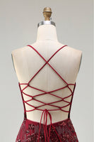 Load image into Gallery viewer, Sparkly Burgundy Mermaid Floral Sequins Long Prom Dress with Beading