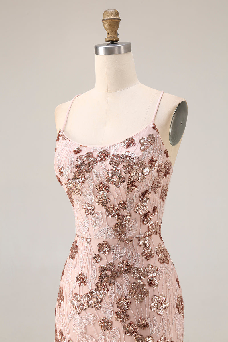 Load image into Gallery viewer, Sparkly Burgundy Mermaid Floral Sequins Long Prom Dress with Beading