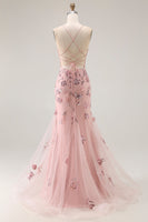 Load image into Gallery viewer, Sparkly Blush Mermaid Floral Long Corset Prom Dress