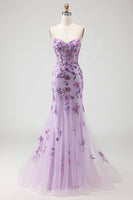 Load image into Gallery viewer, Sparkly Purple Floral Mermaid Long Corset Prom Dress