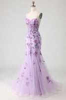 Load image into Gallery viewer, Sparkly Purple Floral Mermaid Long Corset Prom Dress