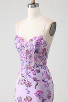 Load image into Gallery viewer, Sparkly Purple Floral Mermaid Long Corset Prom Dress