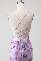 Load image into Gallery viewer, Sparkly Purple Floral Mermaid Long Corset Prom Dress