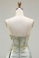 Load image into Gallery viewer, Sparkly Green Mermaid Floral Long Corset Prom Dress with Appliques