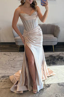 Load image into Gallery viewer, Sparkly Blush Sweetheart Mermaid Long Corset Prom Dress with Slit