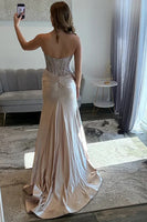 Load image into Gallery viewer, Sparkly Blush Sweetheart Mermaid Long Corset Prom Dress with Slit