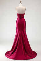 Load image into Gallery viewer, Champagne Mermaid Satin Long Corset Prom Dress with Slit