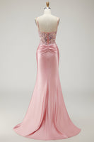 Load image into Gallery viewer, Sparkly Blush Beaded Long Corset Prom Dress with Slit