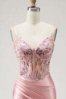 Load image into Gallery viewer, Sparkly Blush Beaded Long Corset Prom Dress with Slit