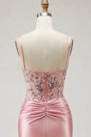 Load image into Gallery viewer, Sparkly Blush Beaded Long Corset Prom Dress with Slit