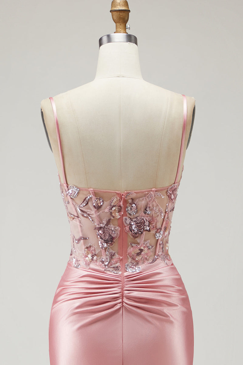 Load image into Gallery viewer, Sparkly Blush Beaded Long Corset Prom Dress with Slit