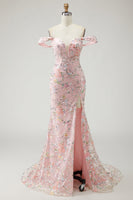 Load image into Gallery viewer, Blush Mermaid Floral Long Prom Dress with Embroidery