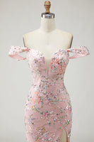 Load image into Gallery viewer, Blush Mermaid Floral Long Prom Dress with Embroidery