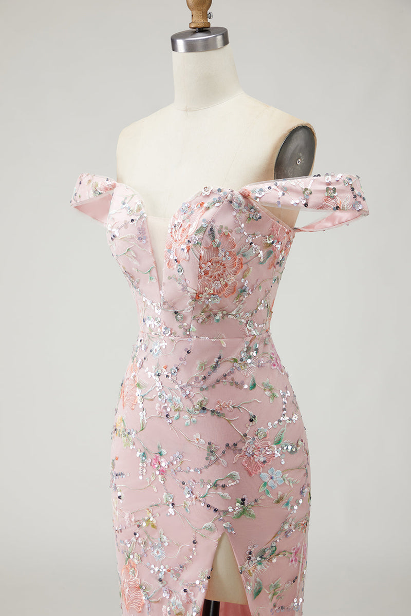 Load image into Gallery viewer, Blush Mermaid Floral Long Prom Dress with Embroidery