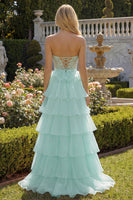 Load image into Gallery viewer, Pink Sweetheart A Line Corset Ruffled Long Prom Dress with Slit