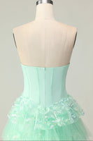 Load image into Gallery viewer, Green Ruffled Strapless Long Corset Prom Dress with Bow