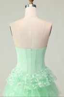 Load image into Gallery viewer, Green Ruffled Strapless Long Corset Prom Dress with Bow