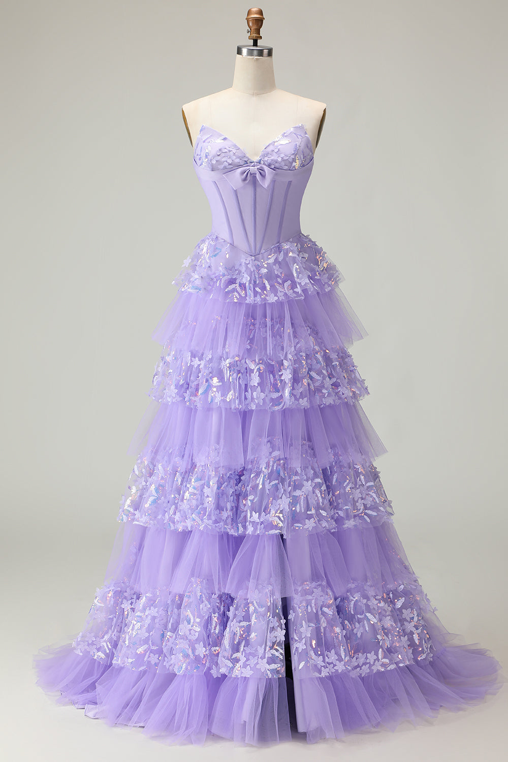 Sparkly Purple Strapless A Line Long Corset Prom Dress with Butterflies