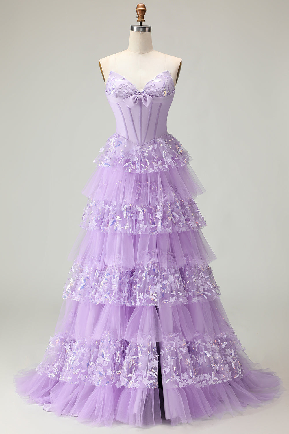 Sparkly Purple Strapless A Line Long Corset Prom Dress with Butterflies