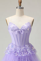 Load image into Gallery viewer, Sparkly Purple Strapless A Line Long Corset Prom Dress with Butterflies
