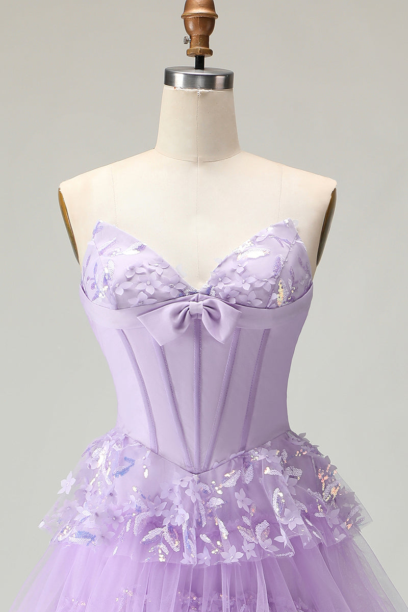 Load image into Gallery viewer, Sparkly Purple Strapless A Line Long Corset Prom Dress with Butterflies