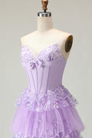 Load image into Gallery viewer, Sparkly Purple Strapless A Line Long Corset Prom Dress with Butterflies