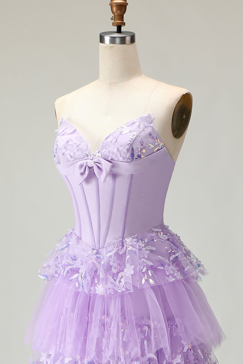 Load image into Gallery viewer, Sparkly Purple Strapless A Line Long Corset Prom Dress with Butterflies