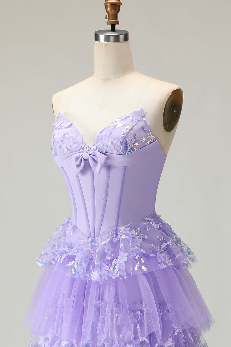 Load image into Gallery viewer, Sparkly Purple Strapless A Line Long Corset Prom Dress with Butterflies