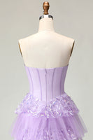Load image into Gallery viewer, Sparkly Purple Strapless A Line Long Corset Prom Dress with Butterflies