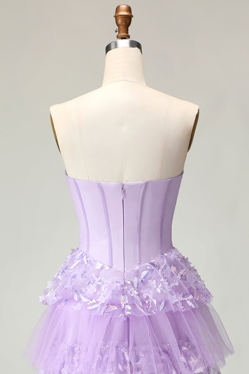 Load image into Gallery viewer, Sparkly Purple Strapless A Line Long Corset Prom Dress with Butterflies