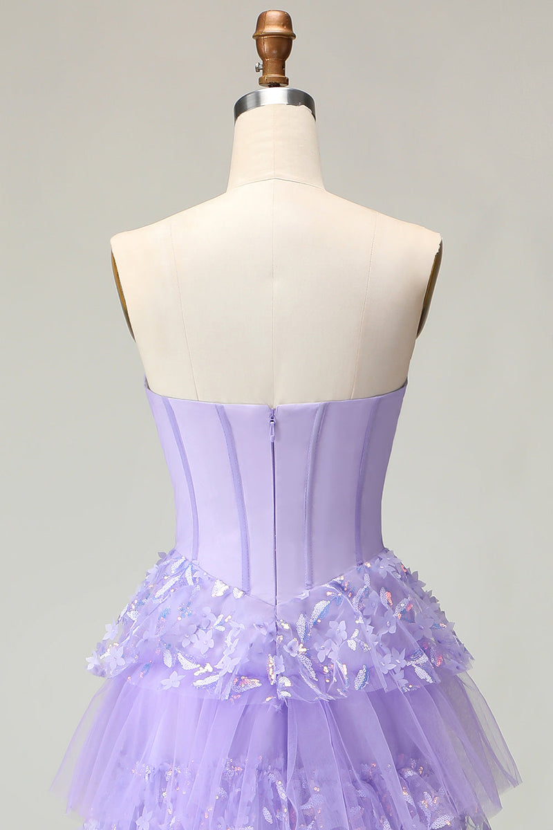 Load image into Gallery viewer, Sparkly Purple Strapless A Line Long Corset Prom Dress with Butterflies