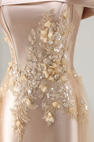 Load image into Gallery viewer, Champagne Off the Shoulder Long Mermaid Prom Dress with Appliques