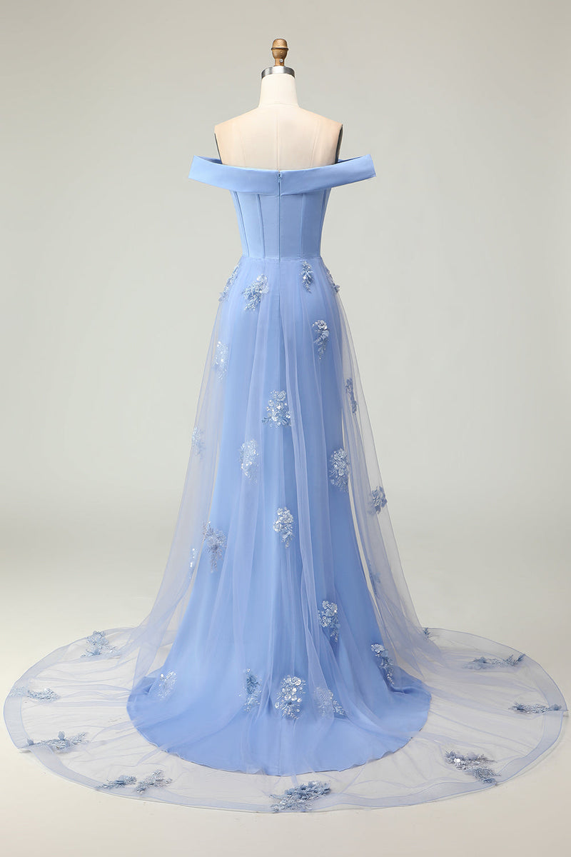 Load image into Gallery viewer, Champagne Off the Shoulder Long Mermaid Prom Dress with Appliques