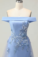 Load image into Gallery viewer, Champagne Off the Shoulder Long Mermaid Prom Dress with Appliques