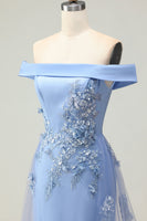 Load image into Gallery viewer, Champagne Off the Shoulder Long Mermaid Prom Dress with Appliques