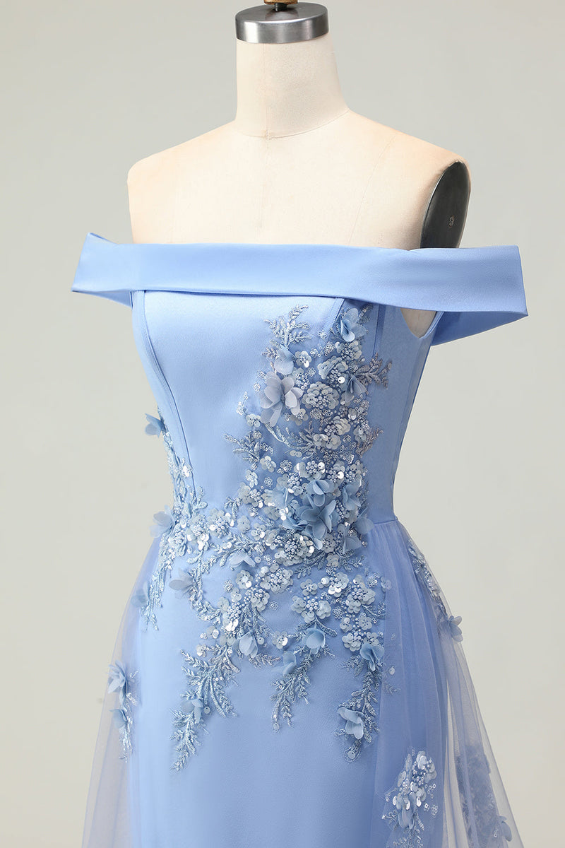 Load image into Gallery viewer, Champagne Off the Shoulder Long Mermaid Prom Dress with Appliques