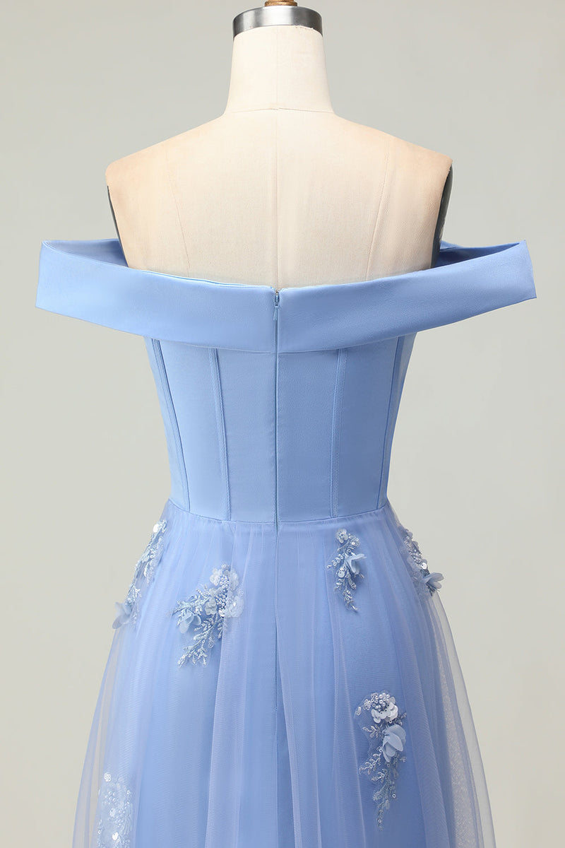 Load image into Gallery viewer, Champagne Off the Shoulder Long Mermaid Prom Dress with Appliques