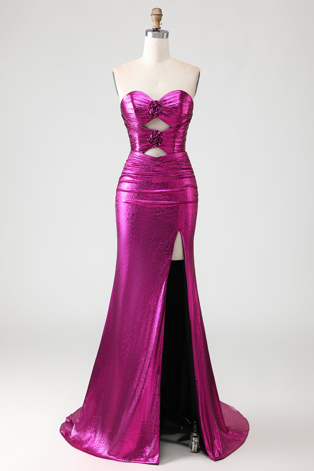 Fuchsia Long Metallic Mermaid Prom Dress with 3D Flowers