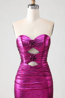 Load image into Gallery viewer, Fuchsia Long Metallic Mermaid Prom Dress with 3D Flowers