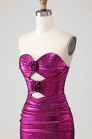 Load image into Gallery viewer, Fuchsia Long Metallic Mermaid Prom Dress with 3D Flowers