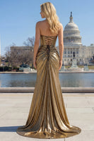 Load image into Gallery viewer, Sparkly Dark Golden Mermaid Strapless Maxi Prom Dress with Keyhole