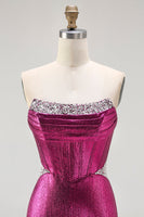 Load image into Gallery viewer, Sparkly Fuchsia Mermaid Beaded Long Corset Prom Dress