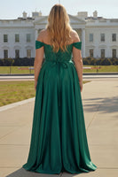 Load image into Gallery viewer, Sparkly Plus Size Purple Satin A Line Beaded Long Corset Prom Dress with Slit