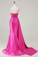 Load image into Gallery viewer, Sparkly Fuchsia Mermaid Spaghetti Straps Maxi Prom Dress with Slit