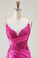 Load image into Gallery viewer, Sparkly Fuchsia Mermaid Spaghetti Straps Maxi Prom Dress with Slit